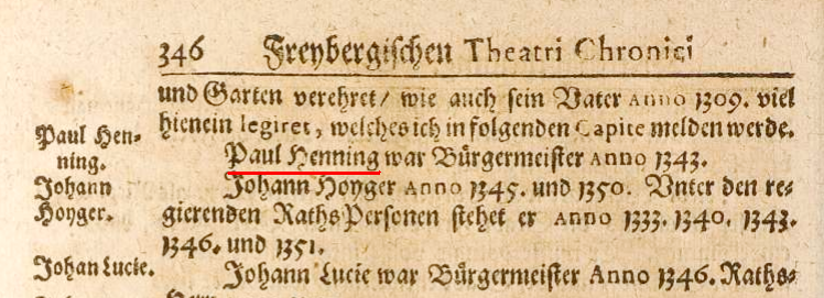 Paul Henning, 1343 Bürgermeister von Freiberg/ Sachsen.